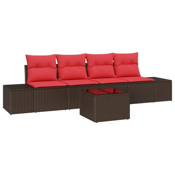 Gartensofa-set 5 stk. Beige und Rot Poly-Rattan
