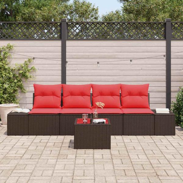 Gartensofa-set 5 stk. Beige und Rot Poly-Rattan