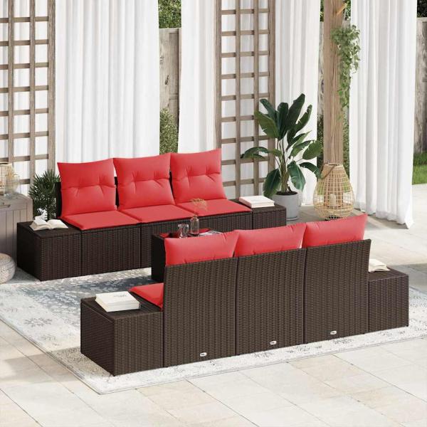 ARDEBO.de - Garten-Sofa-Set 8 stk. Beige und Rot Poly-Rattan