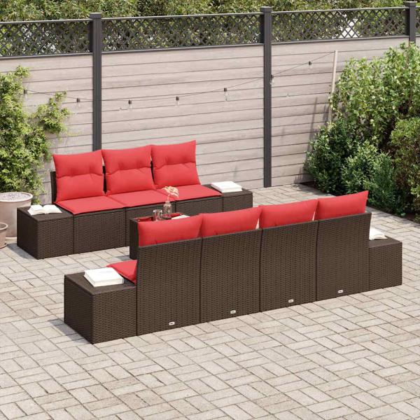 Garten-Sofa-Set 8 stk. Beige und Rot Poly-Rattan