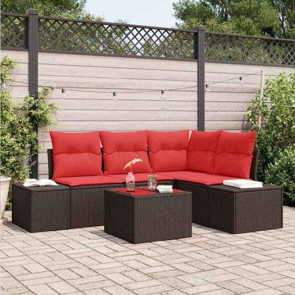 ARDEBO.de - Gartensofa-set mit Speicher Braun und Rot Poly-Rattan
