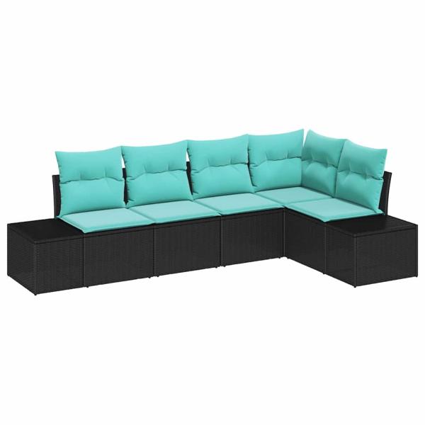 Gartensofa-set 5 stk. Schwarz und Türkis Poly-Rattan