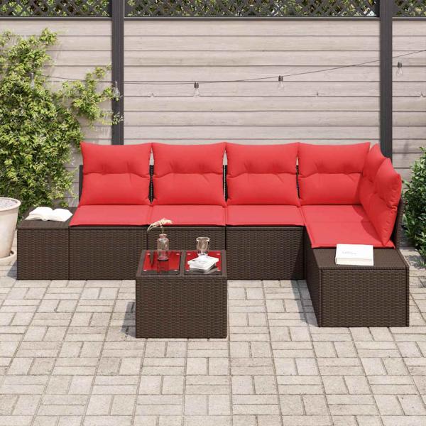 Gartensofa-set mit Speicher Braun und Rot Poly-Rattan