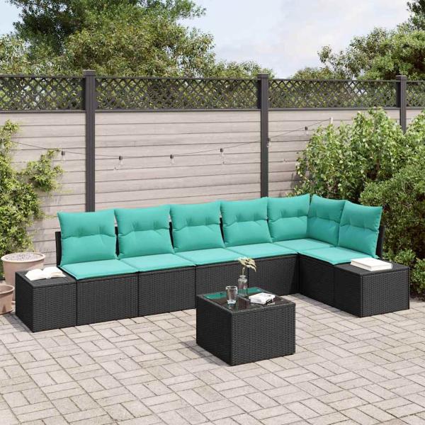 ARDEBO.de - Gartensofa-set mit Speicher Schwarz und Türkis Poly-Rattan