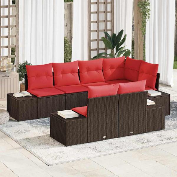 ARDEBO.de - Gartensofa-set 7 stk. Braun und Rot Poly-Rattan