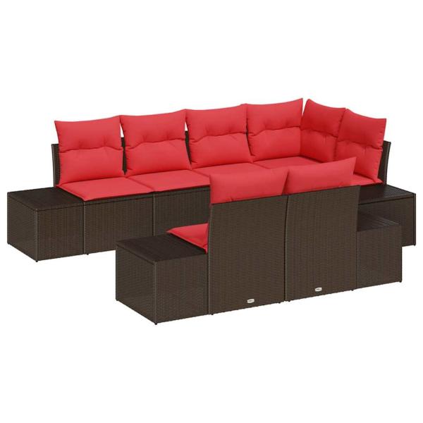 Gartensofa-set 7 stk. Braun und Rot Poly-Rattan