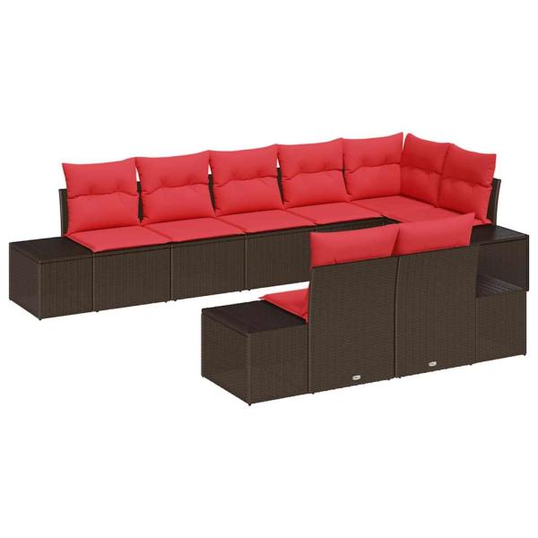 Gartensofa-set 8 stk. Braun und Rot Poly Rattan