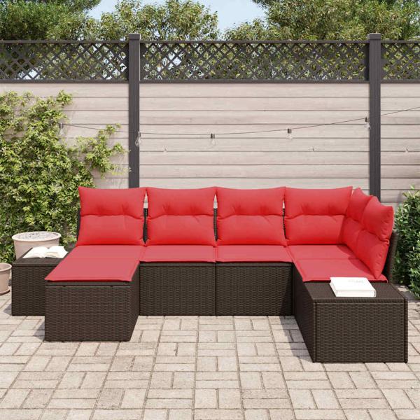 Garten-Sofa-Set 6 stk. Braun und Rot Poly-Rattan