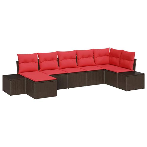 Garten-Sofa-Set 7 stk. Braun und Rot Poly-Rattan