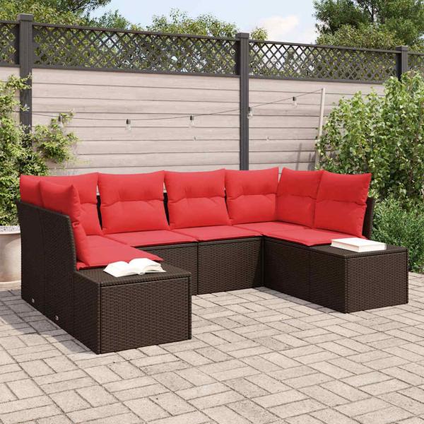 ARDEBO.de - Gartensofa-set 6 stk. 6-Sitzanzahl Braun und Rot Poly Rattan