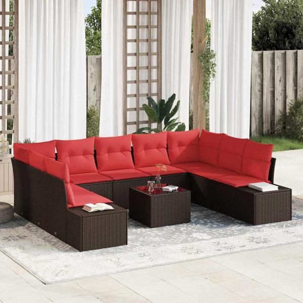 ARDEBO.de - Gartensofa-set 9 stk. 8-Sitzanzahl Braun und Rot Polyrattan