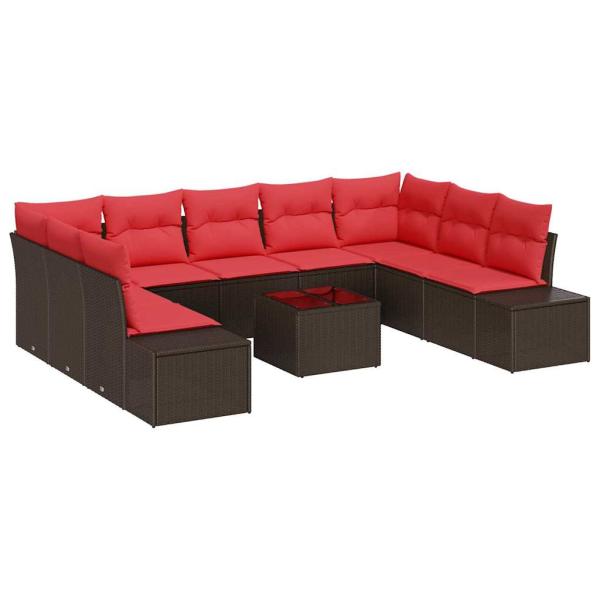 Gartensofa-set 9 stk. 8-Sitzanzahl Braun und Rot Polyrattan