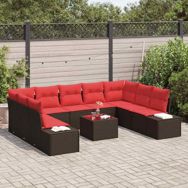 Gartensofa-set 9 stk. 8-Sitzanzahl Braun und Rot Polyrattan