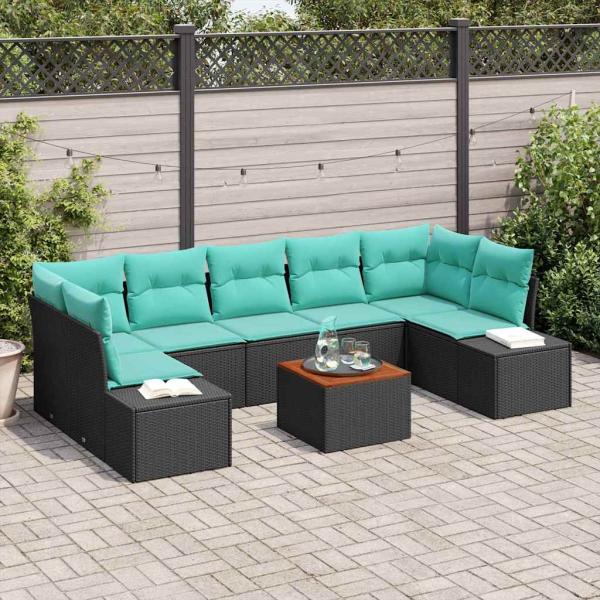 ARDEBO.de - Gartensofa-set 8 stk. Schwarz und Türkis Poly-Rattan