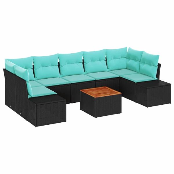 Gartensofa-set 8 stk. Schwarz und Türkis Poly-Rattan