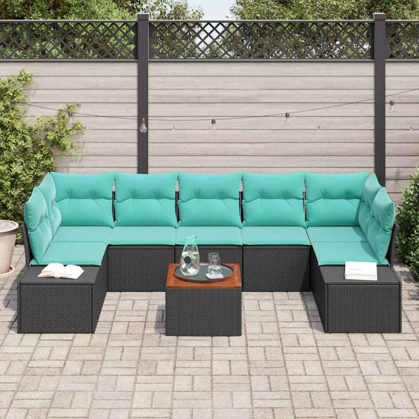 Gartensofa-set 8 stk. Schwarz und Türkis Poly-Rattan