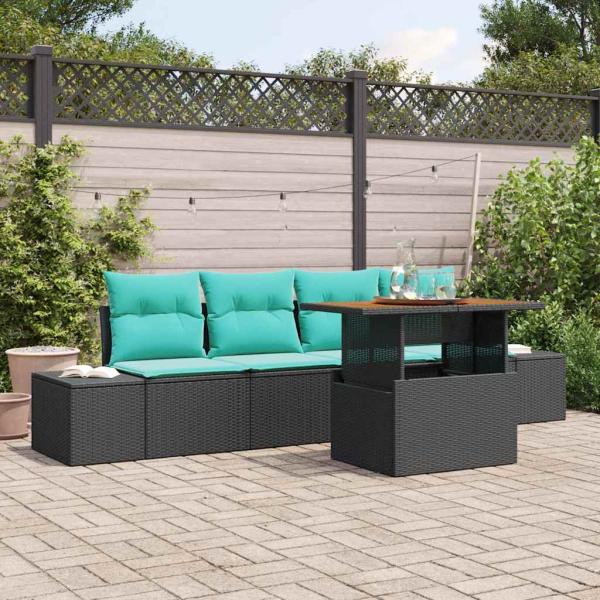 ARDEBO.de - Garten-Sofa-Set 5 stk. Schwarz Poly Rattan