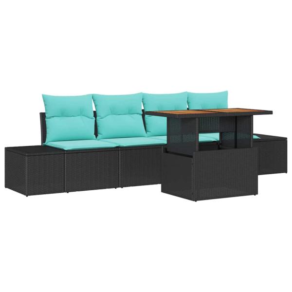 Garten-Sofa-Set 5 stk. Schwarz Poly Rattan