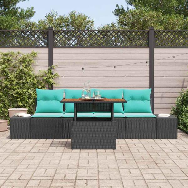 Garten-Sofa-Set 5 stk. Schwarz Poly Rattan
