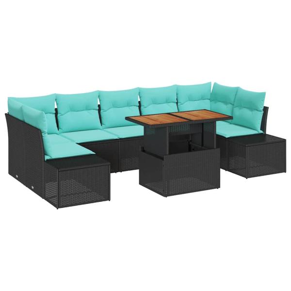 Garten-Sofa-Set 8 stk. Schwarz Poly Rattan