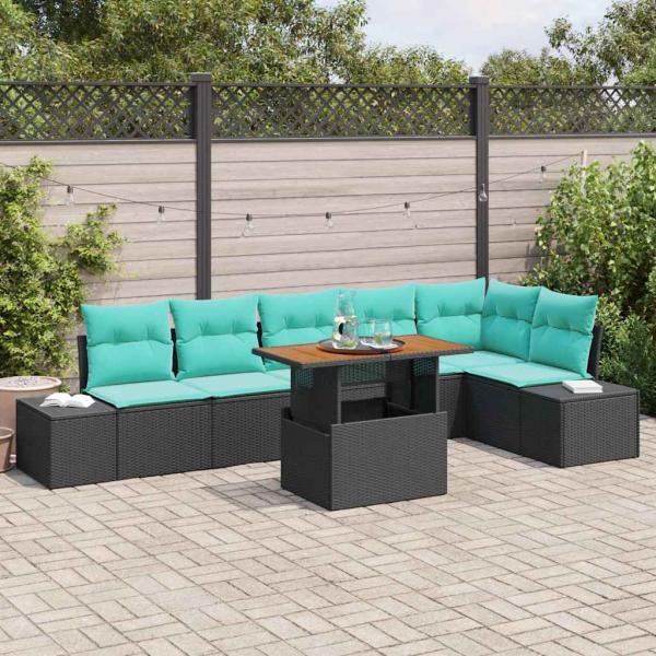 ARDEBO.de - Garten-Sofa-Set 7 stk. Schwarz Poly Rattan