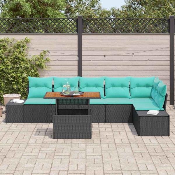 Garten-Sofa-Set 7 stk. Schwarz Poly Rattan