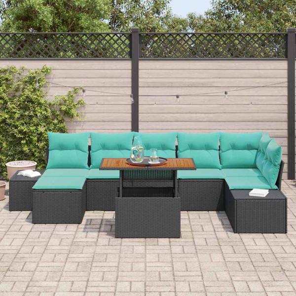Garten-Sofa-Set 8 stk. Schwarz Poly Rattan