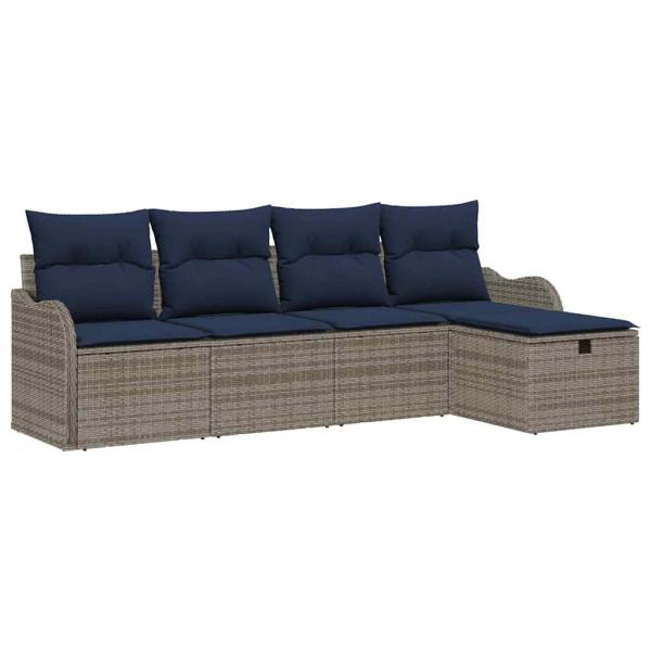 Gartensofa-set 5 stk. 4-Sitzer Grau und Marineblau Poly-Rattan