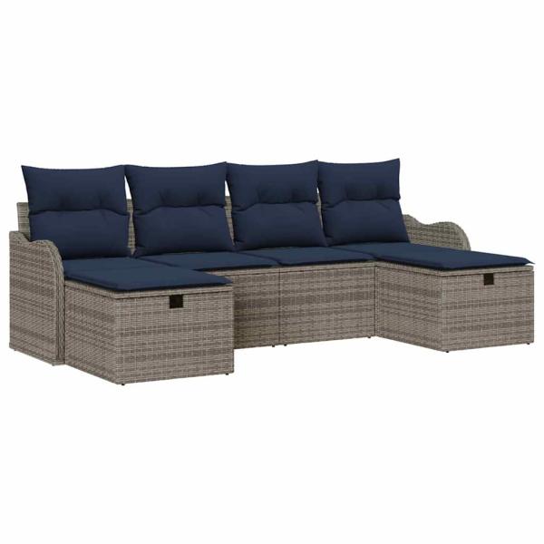 Sofa Set 6 stk. 6-Sitzanzahl Grau und Marineblau Poly-Rattan