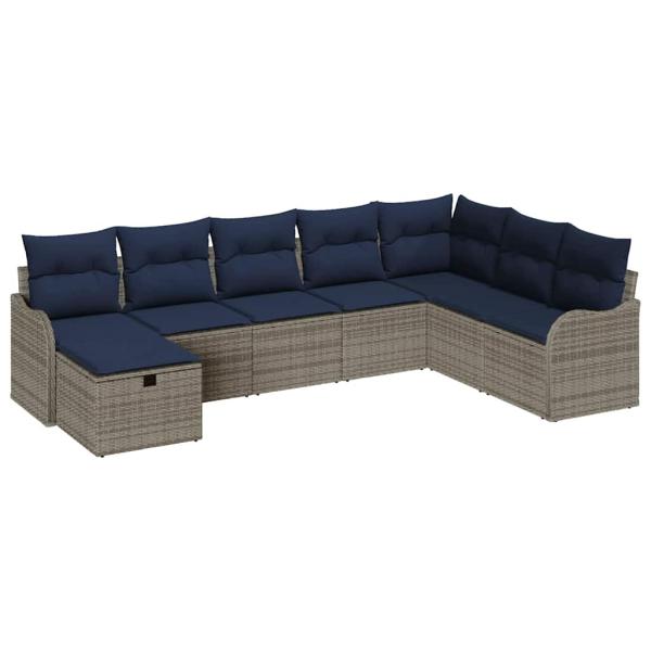 Sofa Set mit Kissen Grau und Marineblau Poly-Rattan
