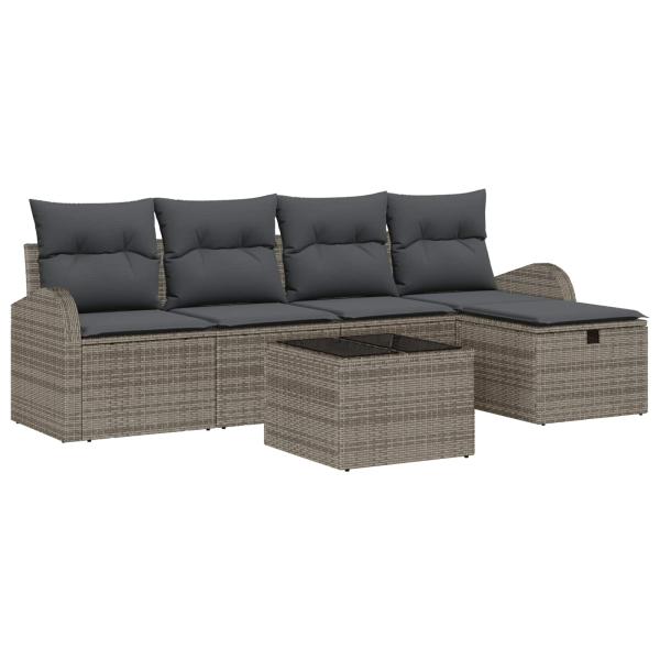 ARDEBO.de - Sofa Set mit Kissen mit Speicher Grau Poly-Rattan