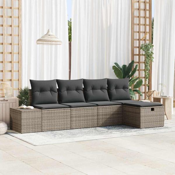 ARDEBO.de - Gartensofa-set 5 stk. Grau Poly-Rattan