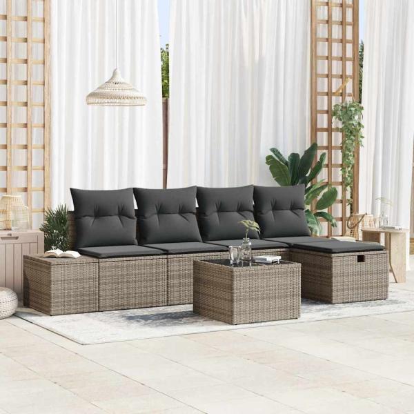 ARDEBO.de - Gartensofa-set 6 stk. Grau Poly-Rattan