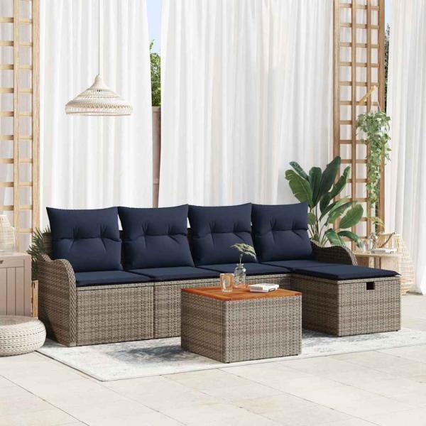 ARDEBO.de - Gartensofa-set 6 stk. Grau Poly-Rattan
