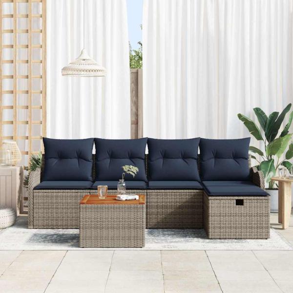 Gartensofa-set 6 stk. Grau Poly-Rattan