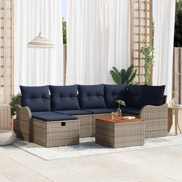 ARDEBO.de - Gartensofa-set 7 stk. Grau Poly-Rattan