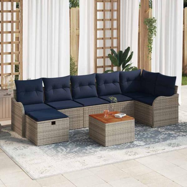 ARDEBO.de - Gartensofa-set 8 stk. Grau Poly-Rattan