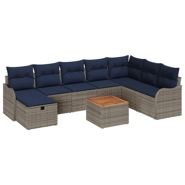 Gartensofa-set 9 stk. Grau Poly-Rattan