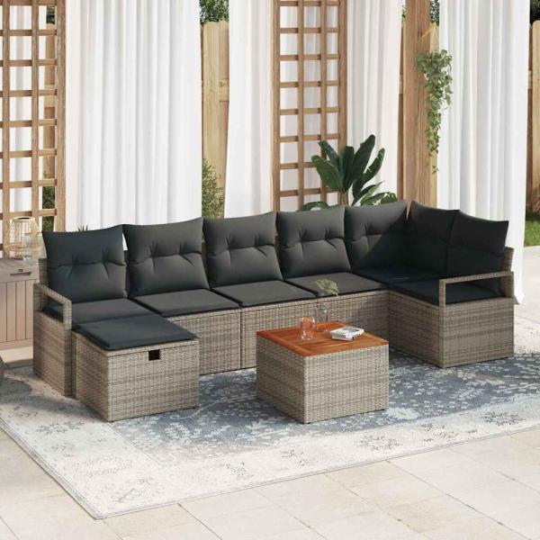 ARDEBO.de - Gartensofa-set 8 stk. Grau Poly-Rattan