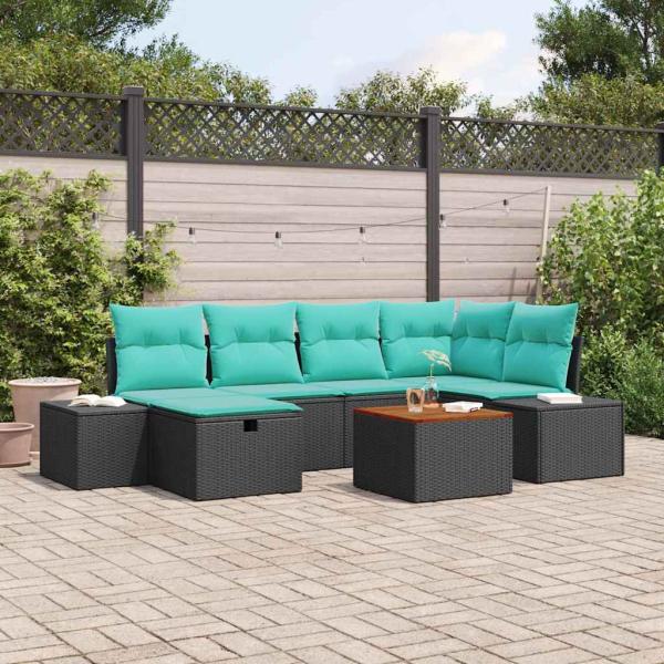 ARDEBO.de - Gartensofa-set 7 stk. Schwarz Poly-Rattan