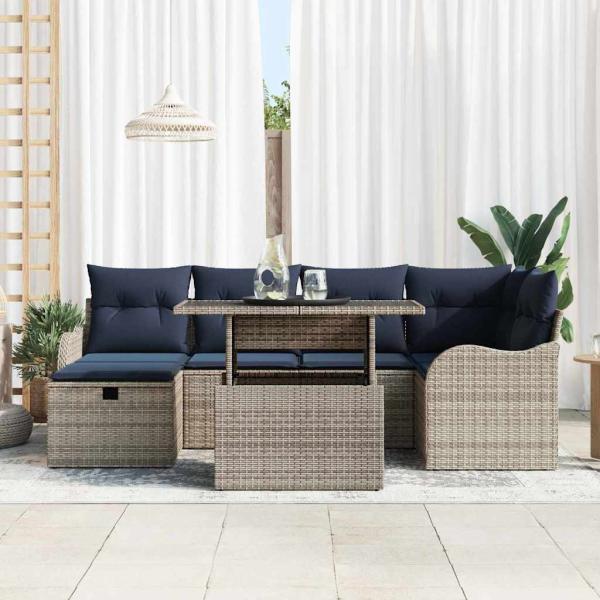 Gartensofa-set 7 stk. Grau Poly-Rattan
