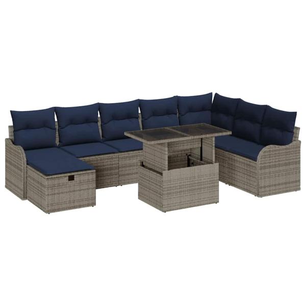 Gartensofa-set 9 stk. Grau Poly-Rattan