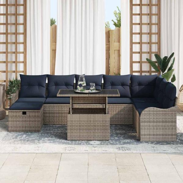 Gartensofa-set 9 stk. Grau Poly-Rattan