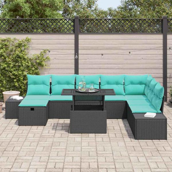 Gartensofa-set 9 stk. Poly-Rattan