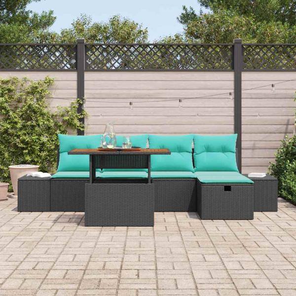 Gartensofa-set 6 stk. Schwarz Poly-Rattan