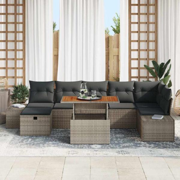 Gartensofa-set 8 stk. Grau Poly-Rattan