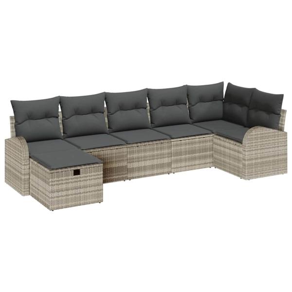 Gartensofa-set 7 stk. Hellgrau Poly-Rattan