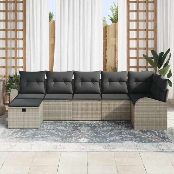 Gartensofa-set 7 stk. Hellgrau Poly-Rattan