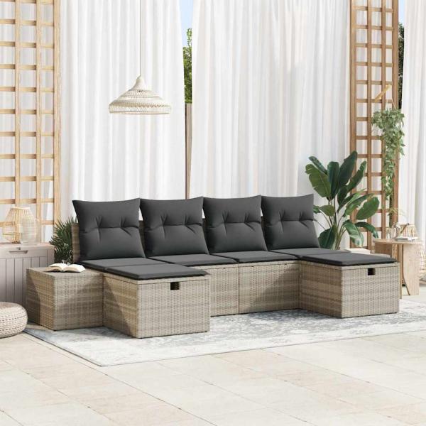 ARDEBO.de - Gartensofa-set 6 stk. Hellgrau Poly-Rattan