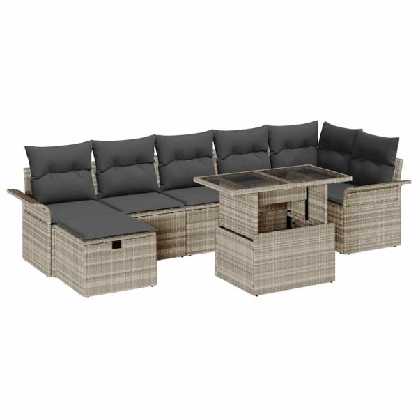 Gartensofa-set 8 stk. Hellgrau Poly-Rattan
